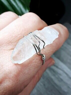 Raw Clear Quartz Crystal Wire Wrap Ring 8.5
